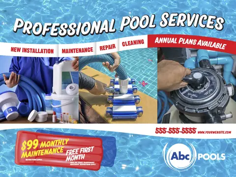 Pool Services postcard design POL-1